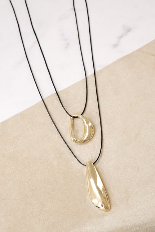 Double strand minimalist abstract necklace Gold and black Multi Layer Bubble