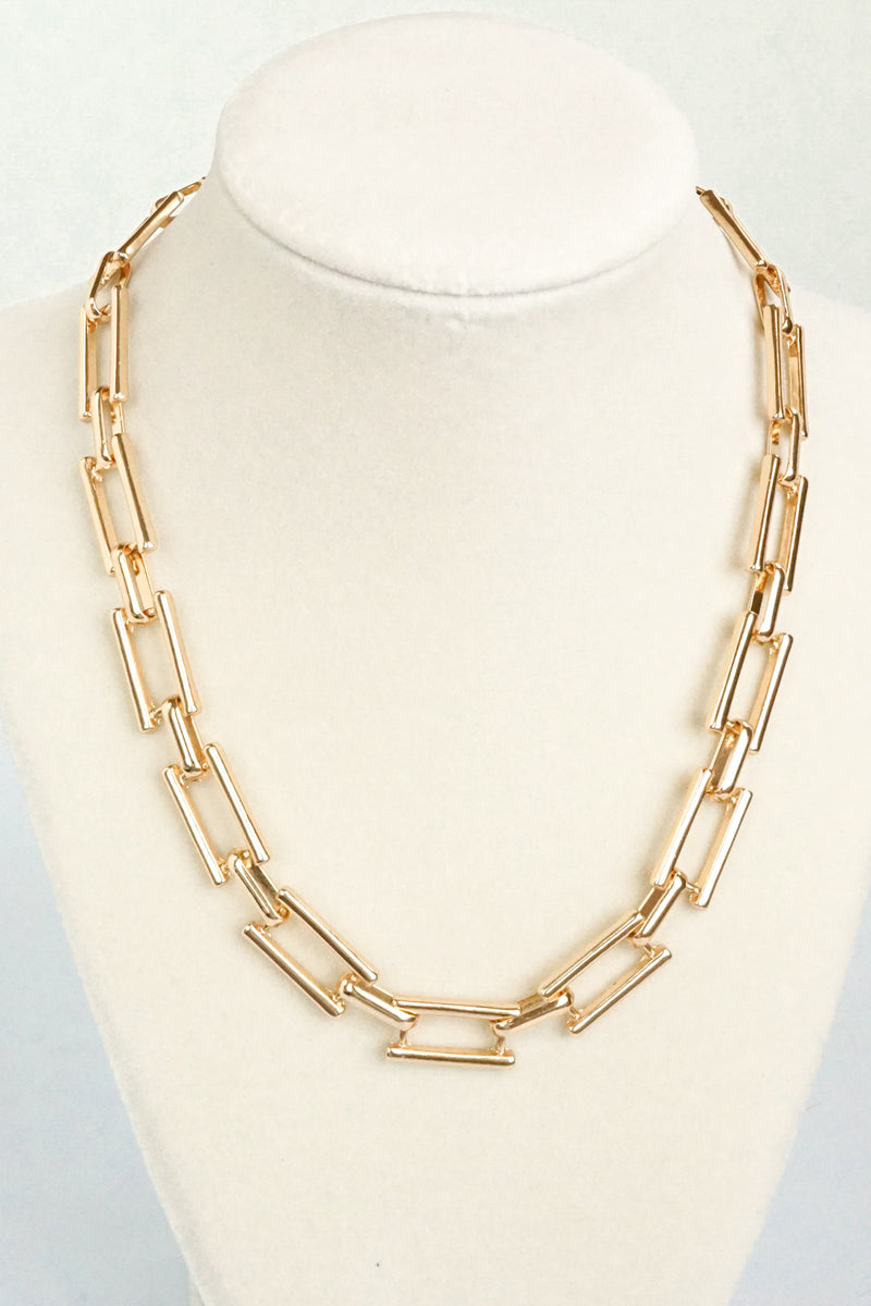 Flat Rectangle Golden Chunky Chain Necklace