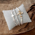 Cross bracelets set in Worn Silver tone boho style