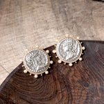 Boho Coin Statement Stud Earrings – Gold and Silver Tone