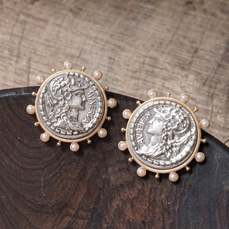 Boho Coin Statement Stud Earrings – Gold and Silver Tone