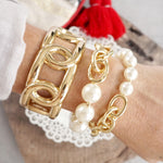 Chunky Chain Statement Bangle Bracelet in gold tone with hinge