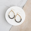 Natural Wood & Gold Beaded Teardrop Hoop Earrings in Black