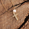 Classic Dainty Cross and Pearl Necklace – Gold Tone