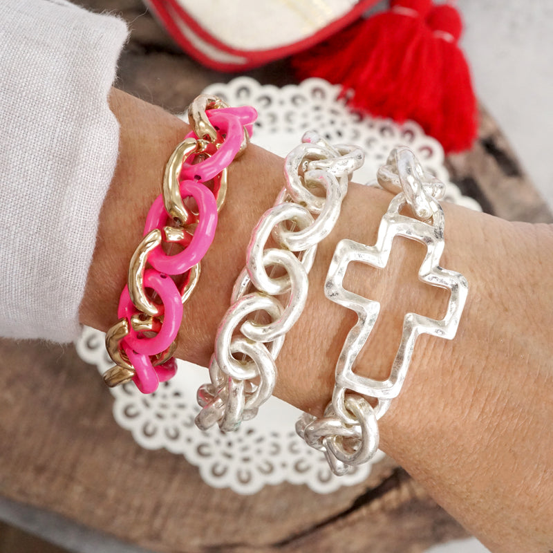 Chunky Chain Bracelet in Worn Silver