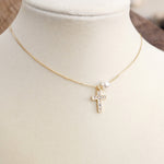 Classic Dainty Cross and Pearl Necklace – Gold Tone