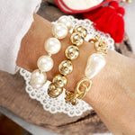 Chunky Chain and beads bracelet set pearlized and golden large ball beads