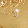 Classic Dainty Cross and Pearl Necklace – Gold Tone