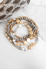 5 piece Boho Beaded Bracelets Stack Semi Precious Metal Glass Beads Golden nugget flat beads
