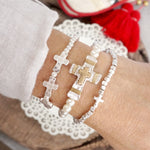 Cross bracelets set in Worn Silver tone boho style