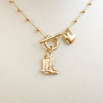 Cowgirl Charm – Dainty Boots &amp; Heart Necklace in Gold