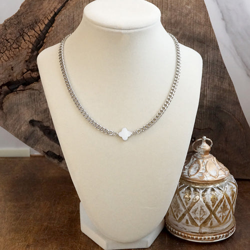 Lustrous Luck – Dainty Clover Pendant Necklace in Silver Tone