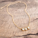 Dainty Crystal Bezel Necklace with Golden Ball Beads - Clear, Gray, Brown