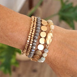 5 piece Boho Beaded Bracelets Stack Semi Precious Metal Glass Beads Golden nugget flat beads