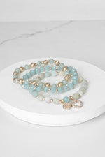 Beaded Bracelet Set Clover Amazonite Metal Glass Beads Gold tone