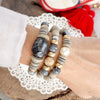 Chunky Beaded Bracelets set Wood Acrylic Metal beads Grey