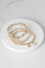 Beaded Bracelet Set Clover Metal Glass Beads Gold tone Neutrals