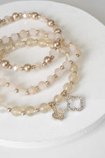 Beaded Bracelet Set Clover Metal Glass Beads Gold tone Neutrals