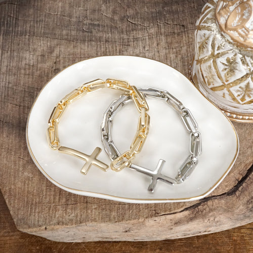 Sideways Cross Stretch Bracelet – Gold or Silver Tone