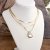 Layered Gold Chain Statement Necklace with Teardrop Crystal Pendant