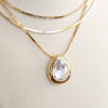 Layered Gold Chain Statement Necklace with Teardrop Crystal Pendant