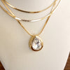 Layered Gold Chain Statement Necklace with Teardrop Crystal Pendant