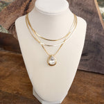 Layered Gold Chain Statement Necklace with Teardrop Crystal Pendant