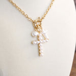 Classic Dainty Cross and Pearls Necklace – Gold Tone