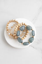 Bracelet Stack of 4 pieces Neutrals and Emerald Green beads