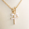 Classic Dainty Cross and Pearls Necklace – Gold Tone