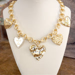 Multi-Heart Bling Charm Statement Necklace – Gold Tone