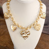 Multi-Heart Bling Charm Statement Necklace – Gold Tone