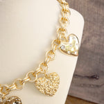 Multi-Heart Bling Charm Statement Necklace – Gold Tone