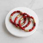 Marbled Glass Oval Beads Stack of 3 bracelets with golden discs Boho Bracelet Set