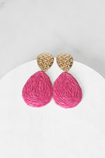 Raffia Teardrop Earrings Hot Pink Teal Green Cream