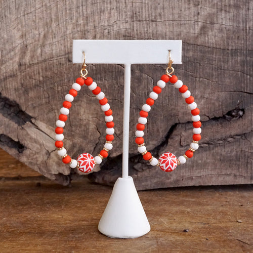 Christmas Red Green and white Wood beads Teardrop Dangle Earrings