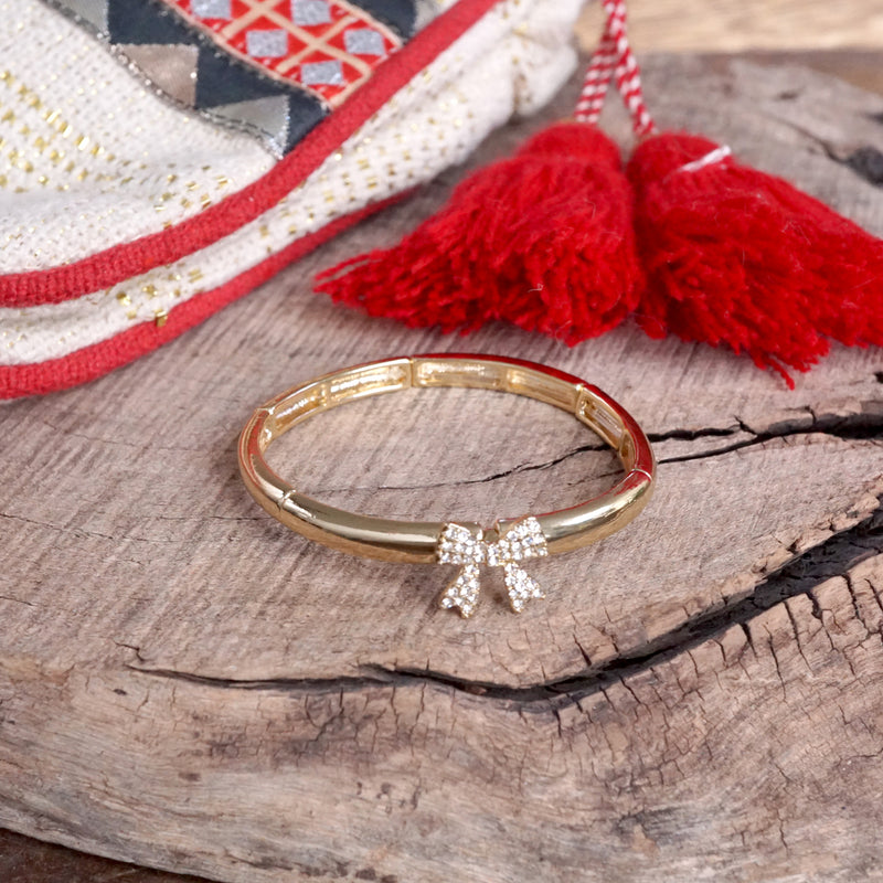 Gold-Tone Stretchy Bangle with Crystal Pave Bow