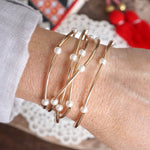 Pearls and Gold Silver Tubes classic bracelets set