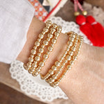 Ball Beaded Multi-Size Stretch Bracelet Stack – Gold Tone