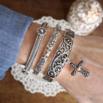 Whispers of Silver – Delicate Stretchy Bangles with Crystal and Heart Details