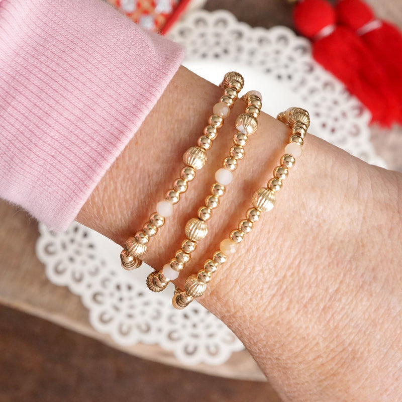 Gold-Tone Ball and Glass Beaded Stretch Bracelet Set