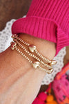Heart bracelets stack set of 3 in worn gold tone