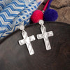 Cross Hammered Distressed Drop Earrings - Silver Tone