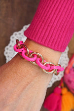 Chunky Chain Bracelet in Shiny Gold and Fuchsia