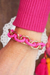 Chunky Chain Bracelet in Shiny Gold and Fuchsia