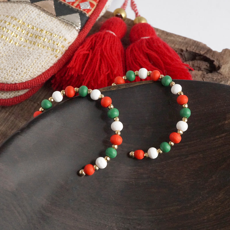 Wood Beads Christmas Hoop Earrings Red White Green