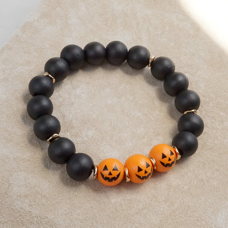 Halloween Bracelet Orange Black Wooden Beads Stackable bracelet