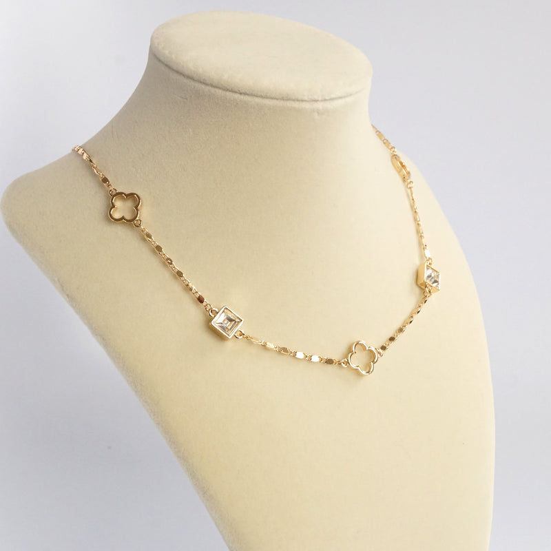 Clover station dainty short necklace with crystals in Gold and Silver Tones