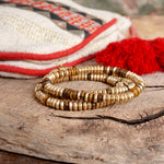 Semi-Precious and Gold-Tone Heishi Disk Beaded Bracelet Sets – Neutrals and Multicolor