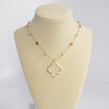 Clover pendant stone beads short station necklace Gold tone